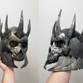 Finished 3D printed Eredin helmet from The Witcher 3, showcasing a metallic skull face and crown-like spikes.