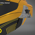 Digital 3D render of smuggler pilot Helmet STL, futuristic orange cosplay prop, side view.