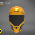 smuggler pilot Helmet STL, black and orange futuristic cosplay prop, front 3D render