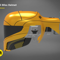 Painted 3D render of smuggler pilot Helmet, sleek orange cosplay prop with black accents, 3D print.