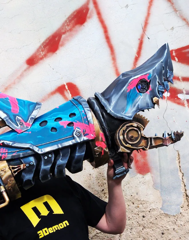 Finished 3D printed and painted cosplay prop — post-processed result