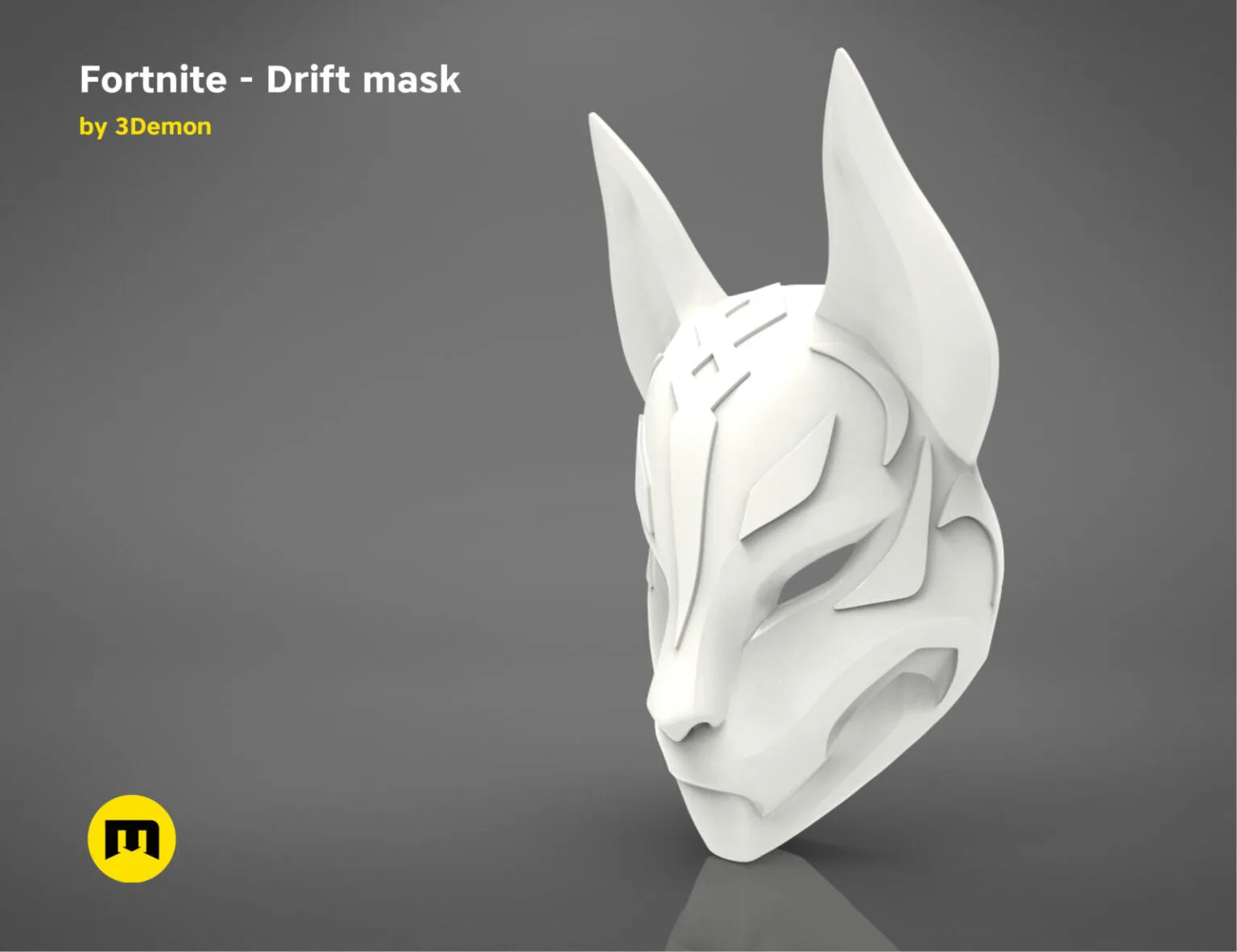Drift mask - Fortnite STL, white 3D render cosplay prop, side view