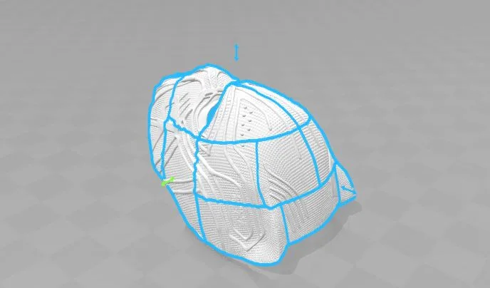 Wireframe mesh render of Killmonger Mask STL, side polygon structure, 3D print cosplay prop