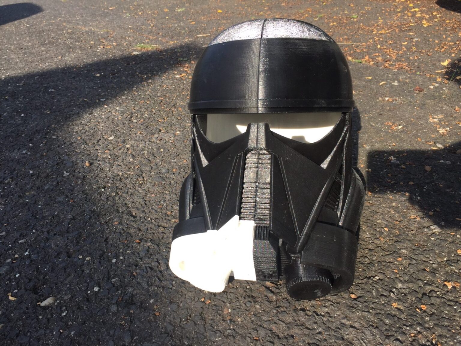 3D print preview of Death Trooper helmet - Star Wars Rogue One, black 3D printed cosplay prop, front view