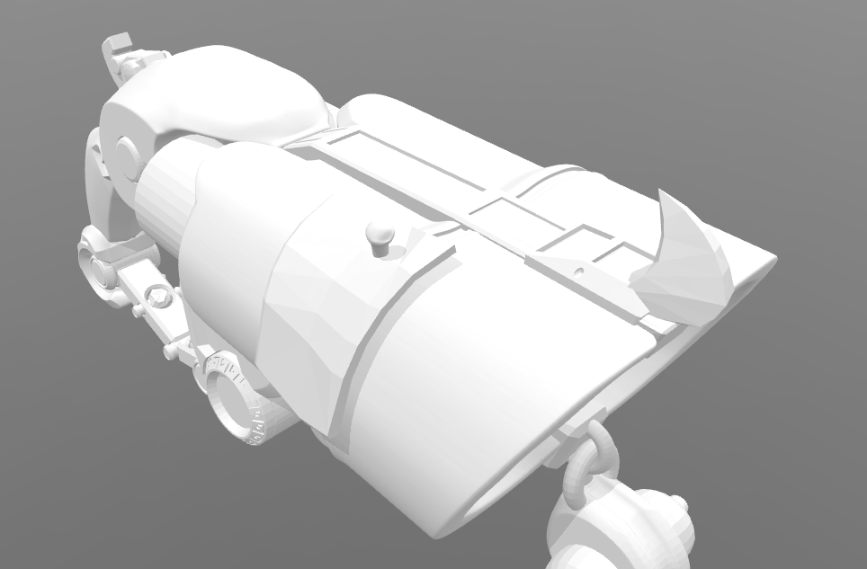 3D visualization of Overwatch Roadhog Gun Bajie STL, front 3D printed cosplay prop detail