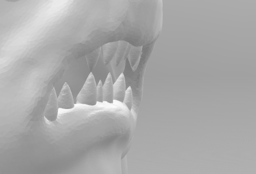 Akama mask - World of Warcraft STL, grey wireframe mesh render of jaw and teeth, 3D print cosplay prop