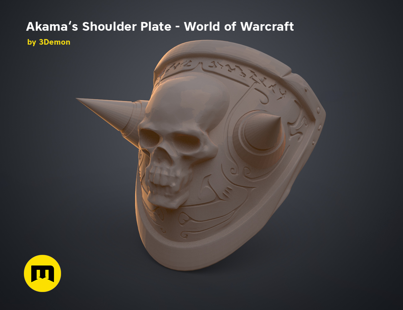 3D print preview of Akama’s Shoulder Plate – World of Warcraft, textured 3D render cosplay armor.