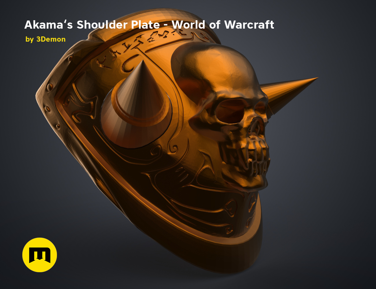Painted 3D render of Akama’s Shoulder Plate – World of Warcraft, ornate skull cosplay prop