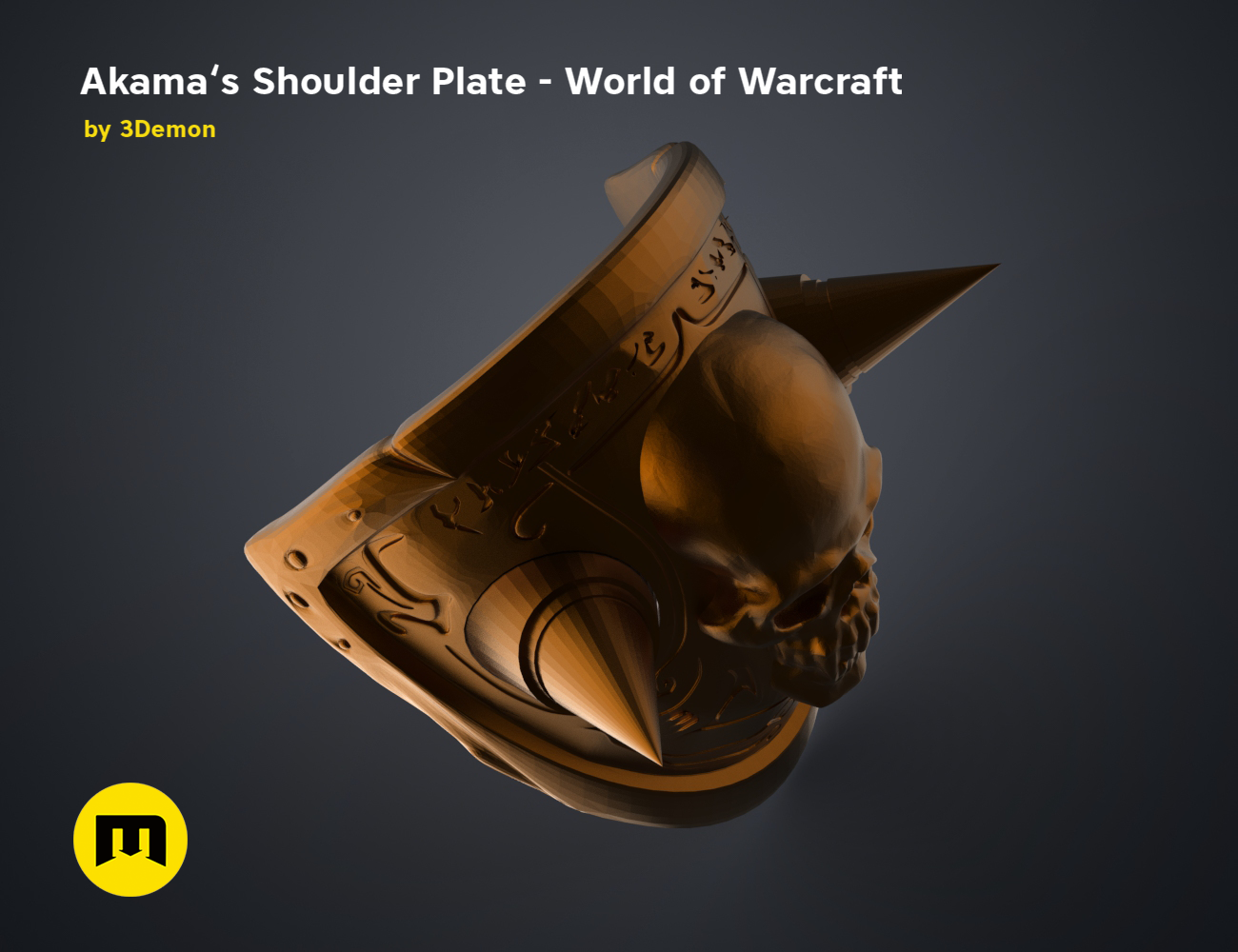 Akama’s Shoulder Plate – World of Warcraft, bronze-textured 3D render cosplay prop, side view