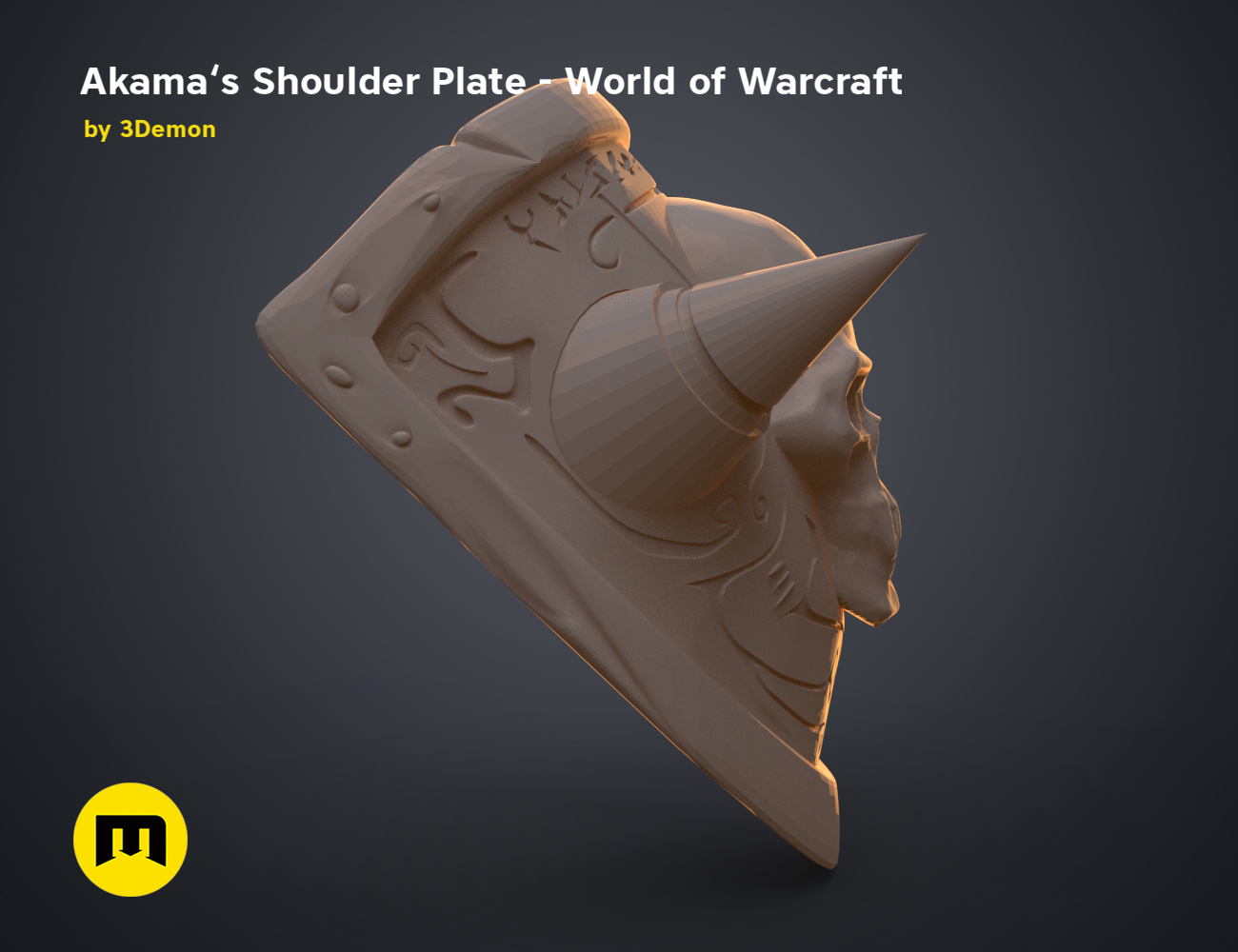 Printable 3D model of Akama’s Shoulder Plate – World of Warcraft, detailed demonic face armor, 3D print cosplay prop