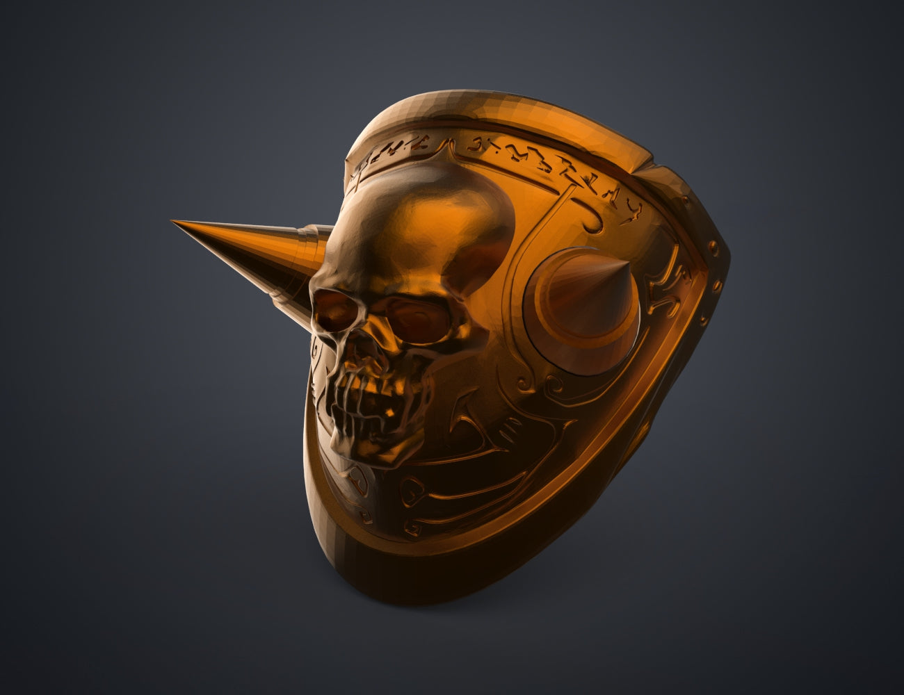 Digital 3D render of Akama’s Shoulder Plate – WoW, ornate skull horn detail, 3D print cosplay armor.