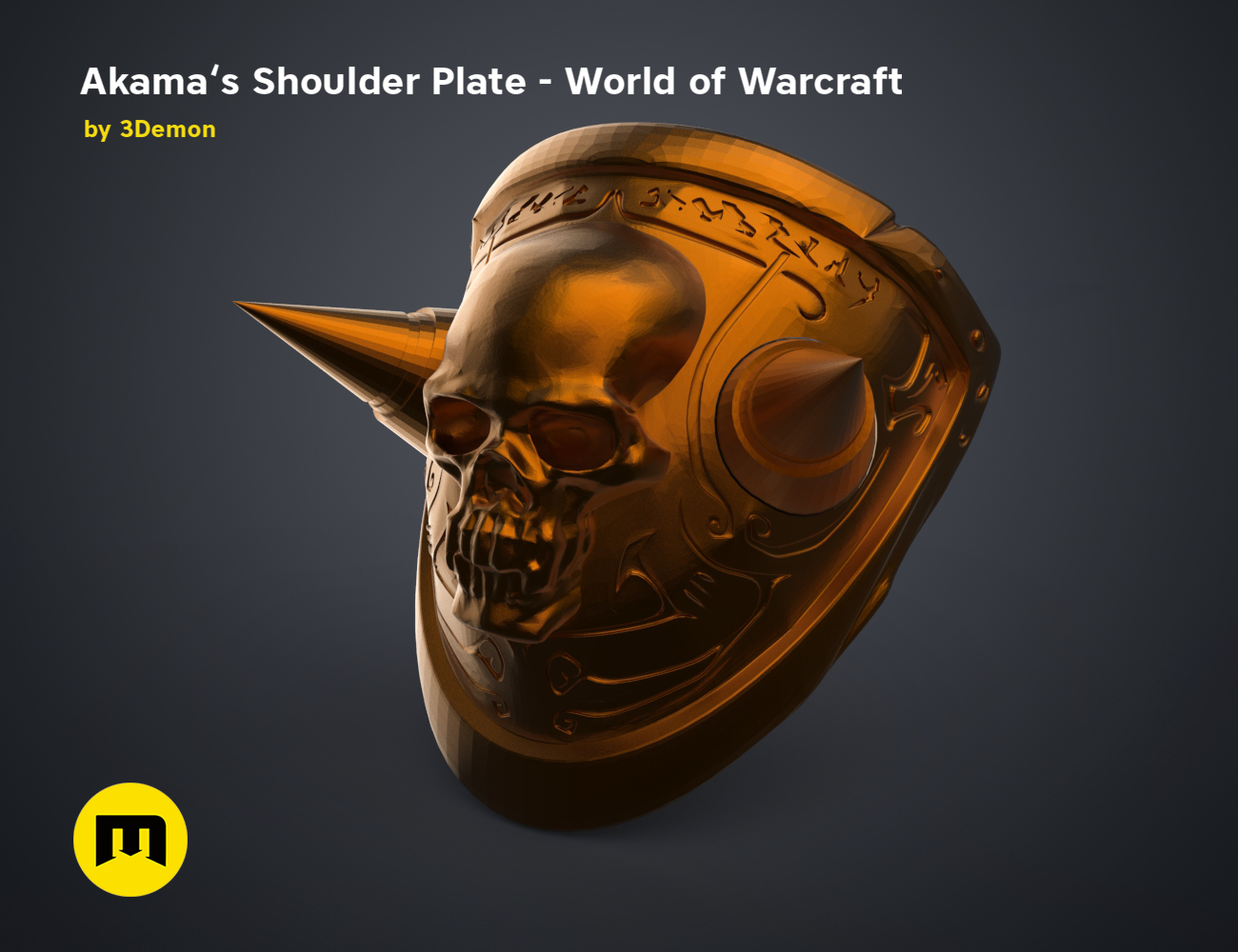 3D visualization of Akama’s Shoulder Plate – World of Warcraft STL, detailed demonic skull cosplay prop, textured 3D ...