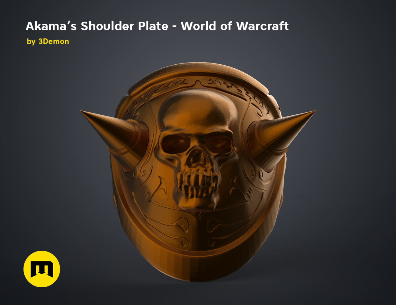 Akama’s Shoulder Plate – World of Warcraft, detailed skull horned 3D render, 3D print cosplay prop
