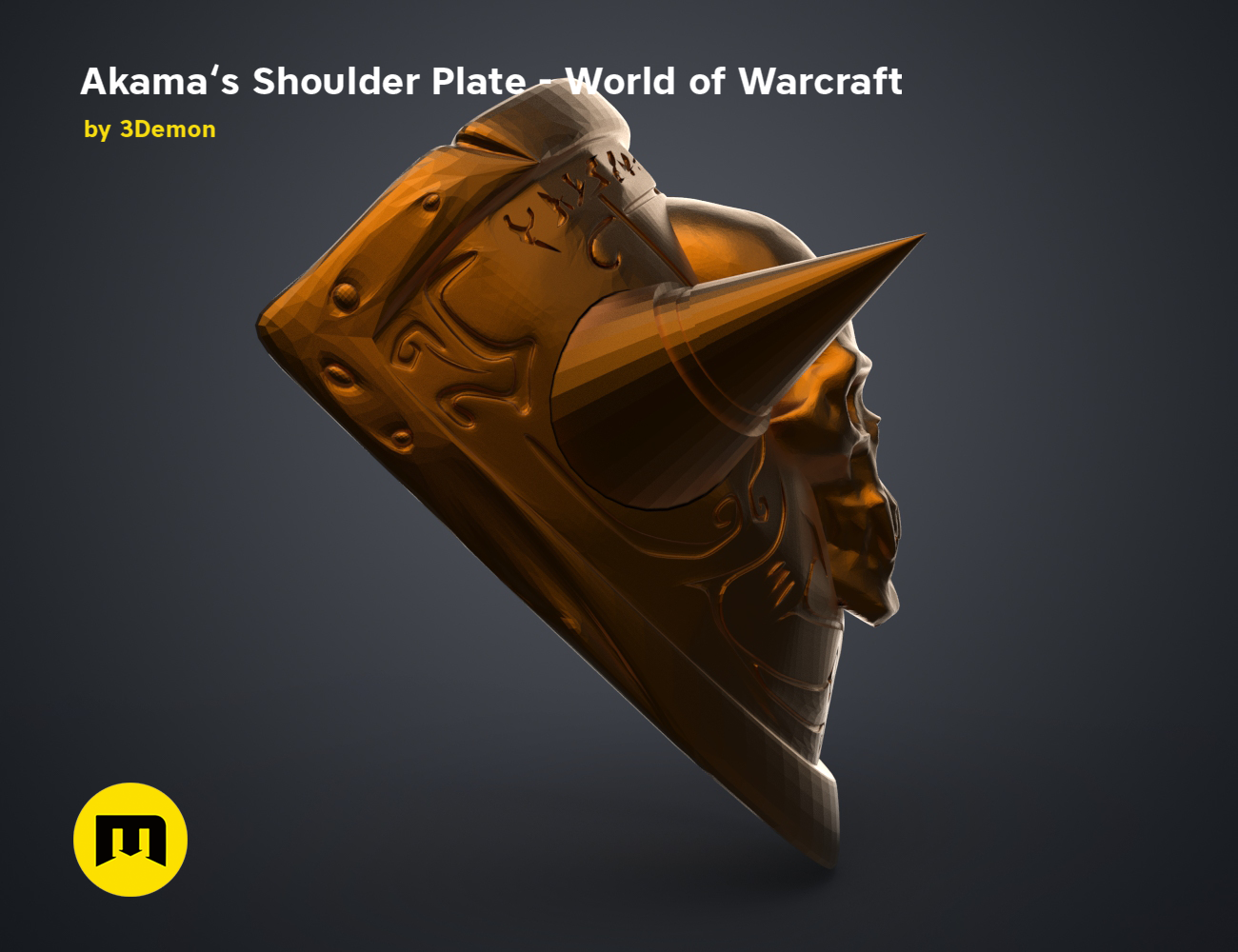 3D model render of Akama’s Shoulder Plate – World of Warcraft, ornate demonic 3D print cosplay armor.