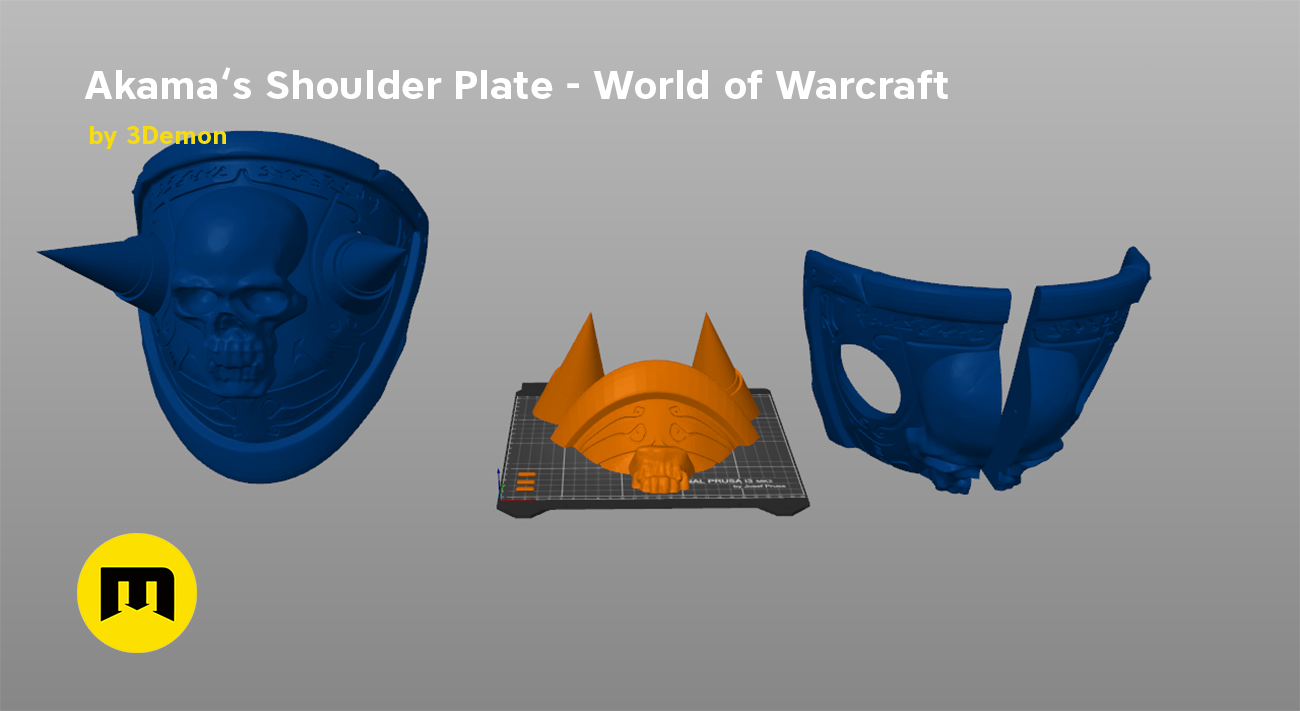 Akama’s Shoulder Plate – World of Warcraft STL, exploded view of 3D printed cosplay armor parts