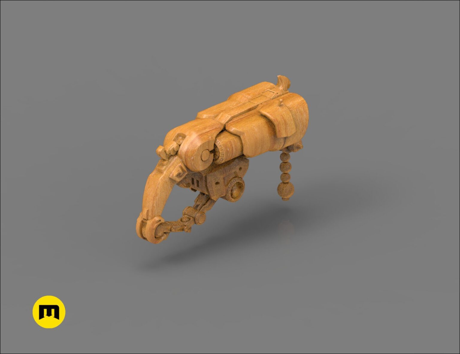 Painted 3D render of Overwatch Roadhog Gun Bajie, textured barrel and claw, 3D print cosplay prop