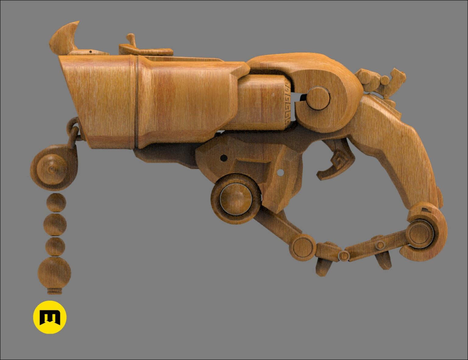 CGI render of Overwatch Roadhog Gun Bajie STL, textured 3D printed cosplay prop, side view.