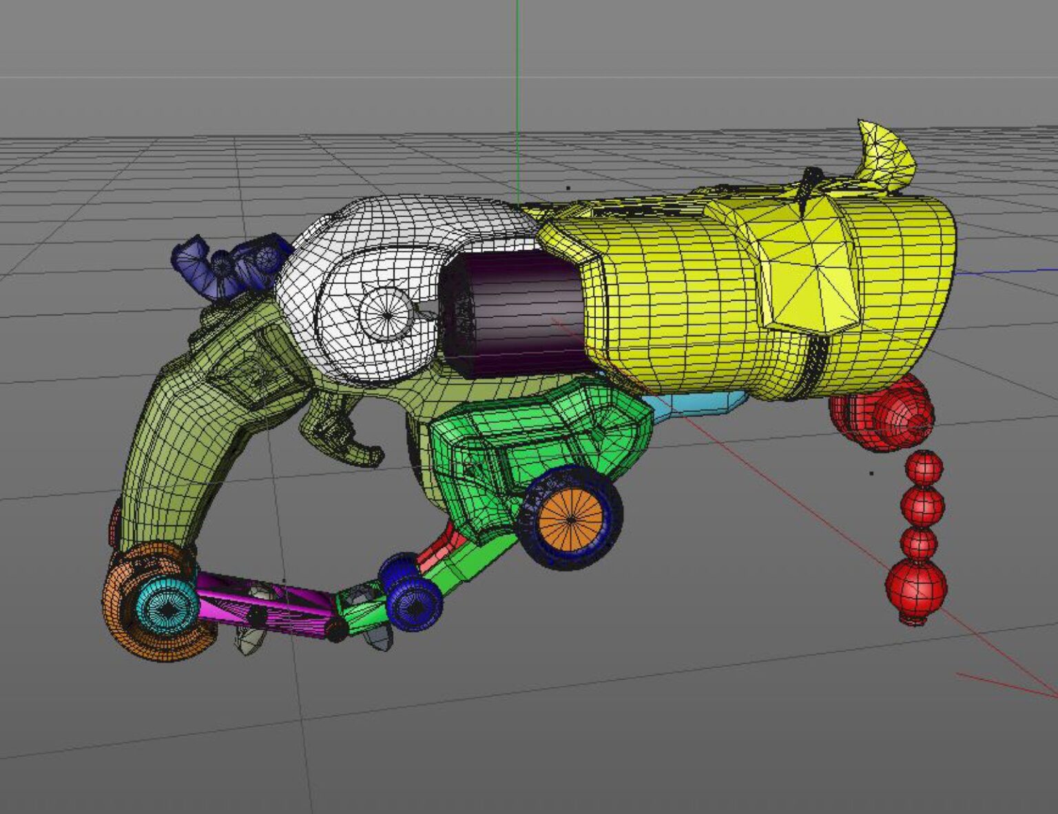 Wireframe mesh render of Overwatch Roadhog Gun Bajie STL, side polygon breakdown, 3D print cosplay prop