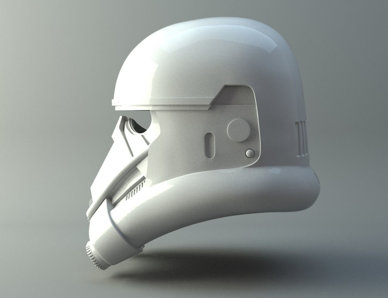 Death trooper helmet - Star Wars Rogue One, white 3D render cosplay prop, side view