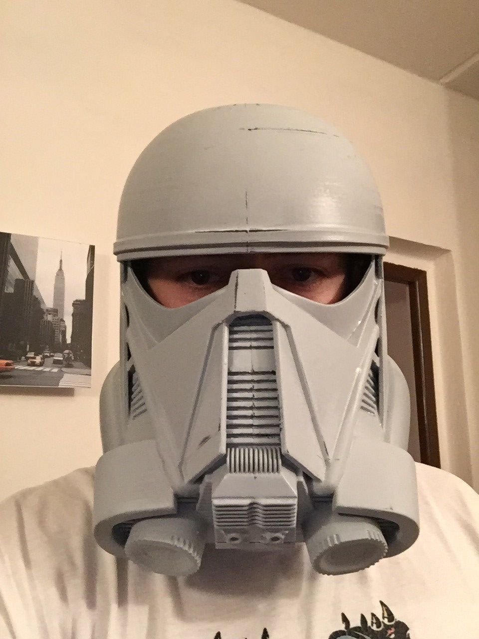 Death trooper helmet - Star Wars Rogue One, white 3D printed cosplay prop, front view