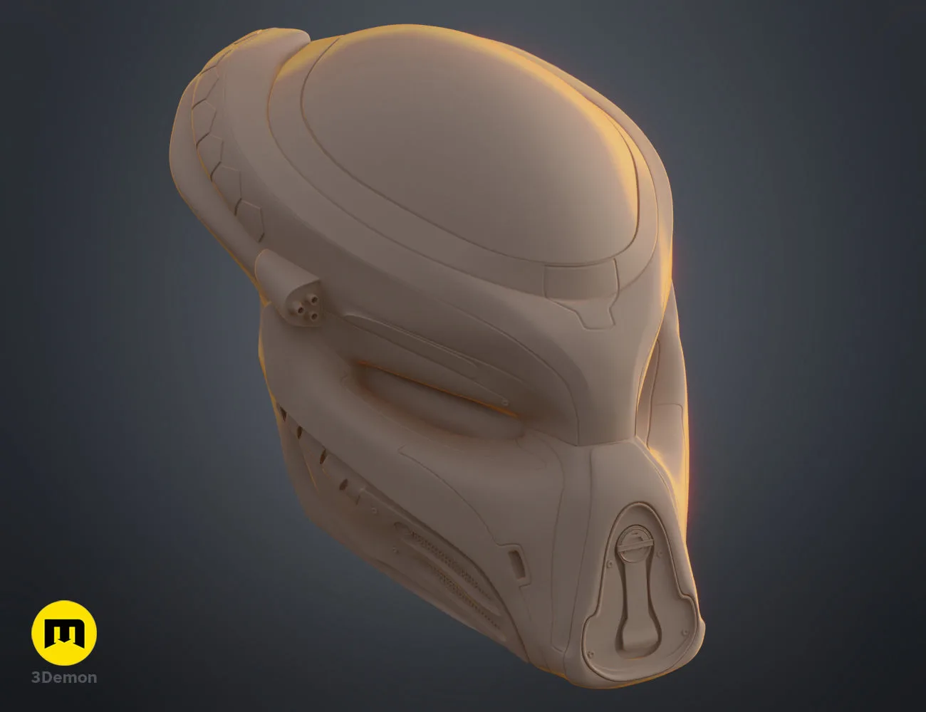 3D model of Fugitive Predator Bio-Mask 2018, textured 3D render cosplay prop, side view