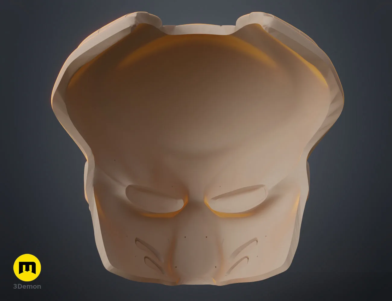3D model render of Fugitive Predator Bio-Mask 2018, front view 3D print cosplay prop