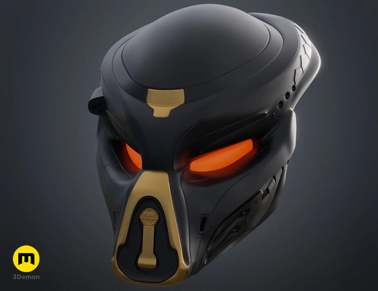 Fugitive Predator Bio-Mask 2018 STL, glowing orange visor, futuristic 3D print cosplay prop