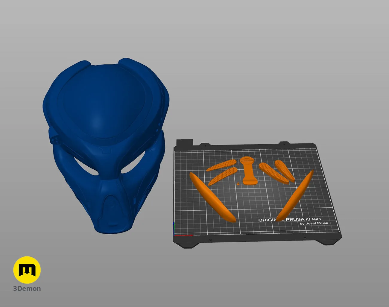 Fugitive Predator Bio-Mask 2018 STL, blue 3D render cosplay prop, front view