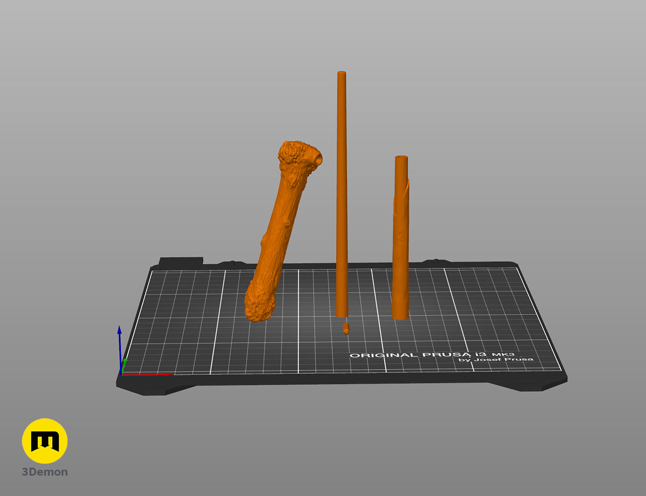 Slicer screenshot of Harry Potter’s 2nd Wand STL, orange parts on Prusa i3 MK3 bed