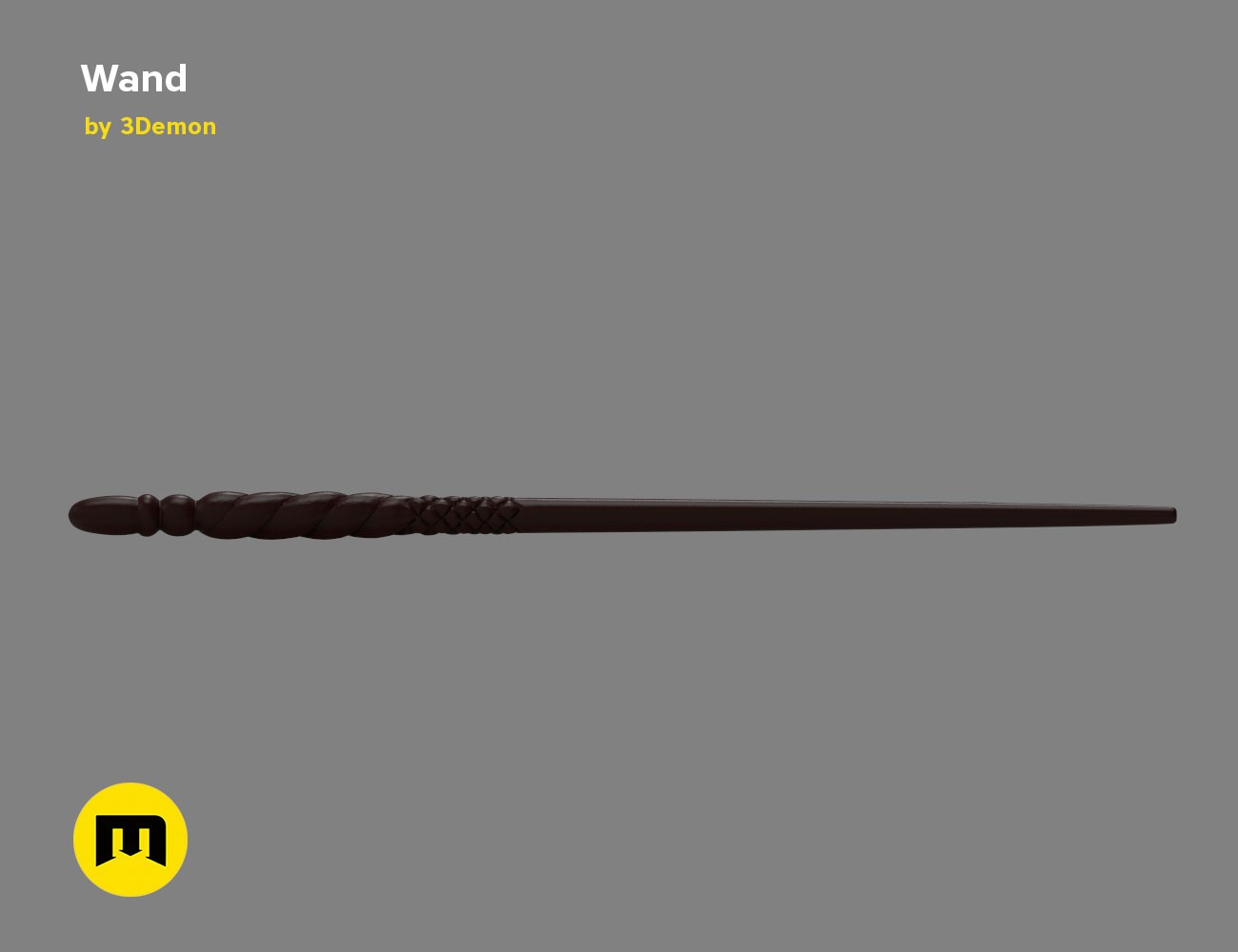 Horizontal painted 3D render from the back view of Ginny Weasley wand with handle on the left side.