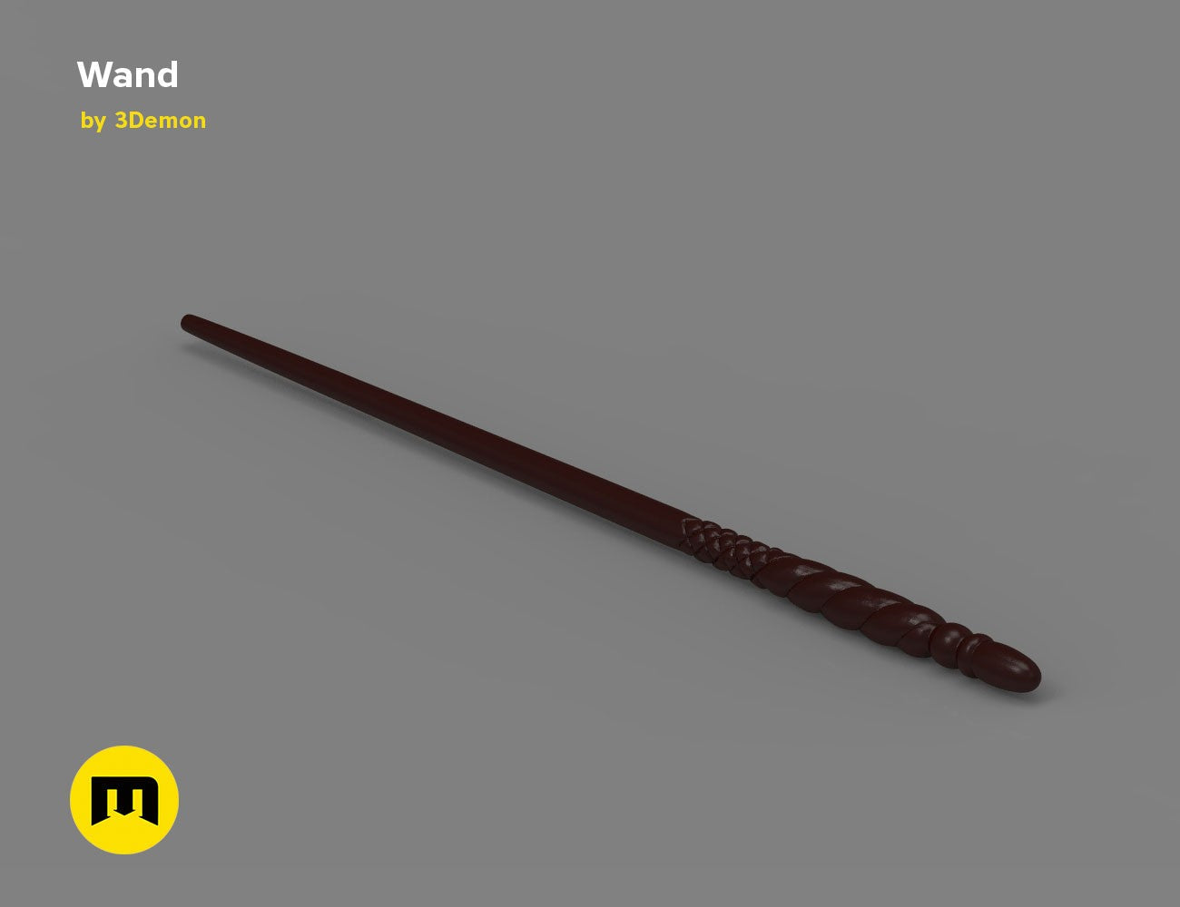 Perspective painted 3D render of Ginny Weasley wand looking from the handle end towards the slim tip.