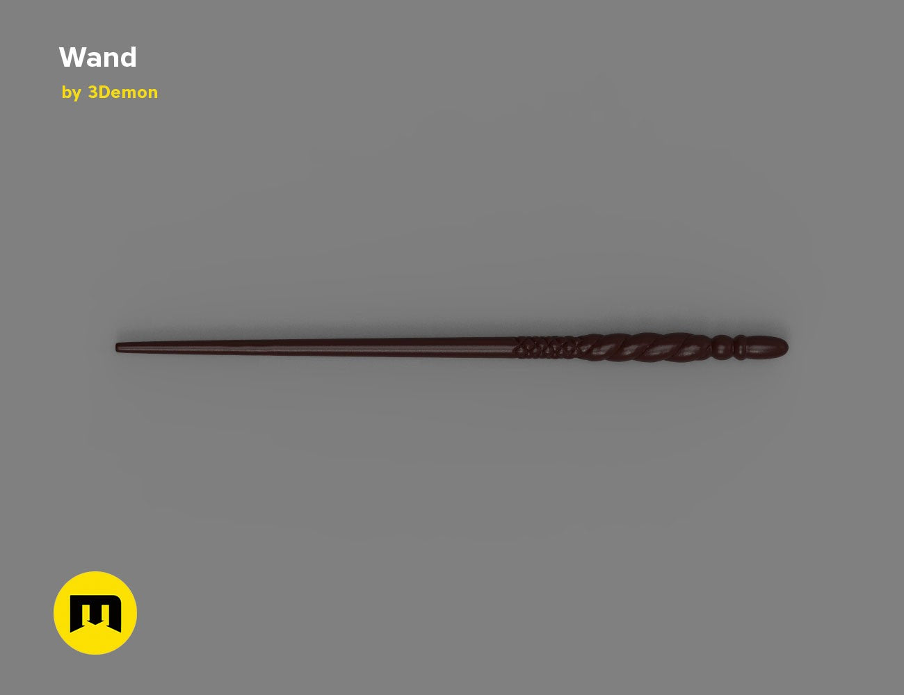 Straight horizontal painted 3D render of Ginny Weasley wand from the top view with handle on the right side.