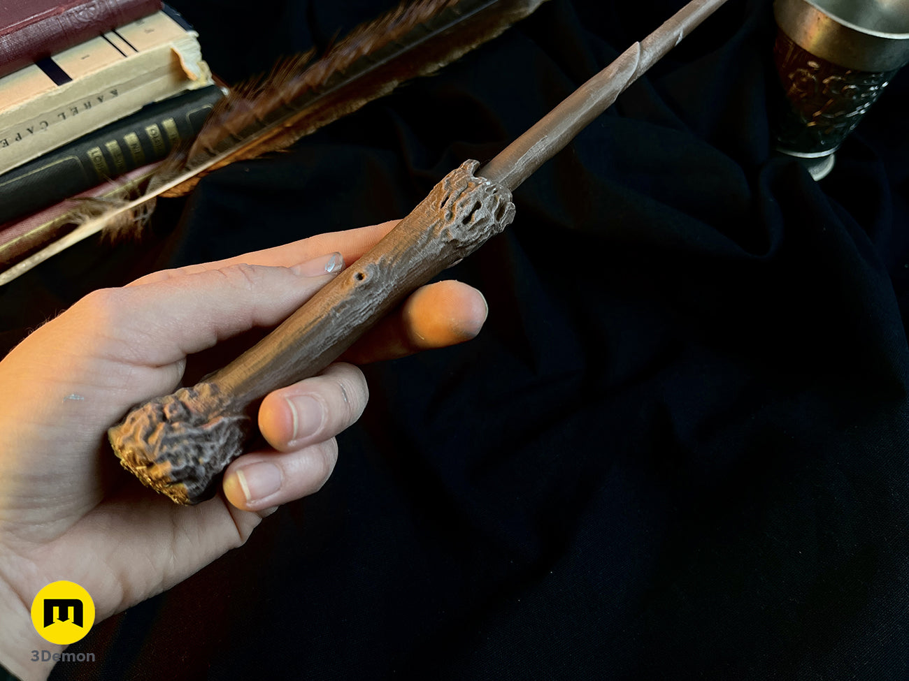 Harry Potter’s 2nd Wand STL, hand-carved wooden cosplay prop with dragon-skin grip, 3D printed