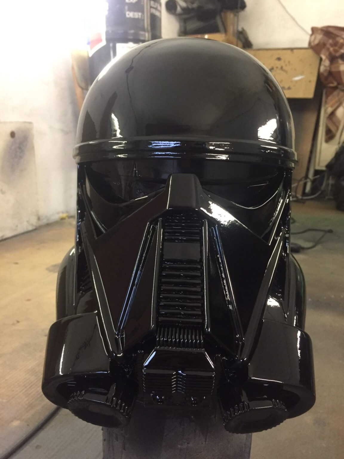 Painted 3D render of Death Trooper helmet - Star Wars Rogue One, black matte cosplay prop.