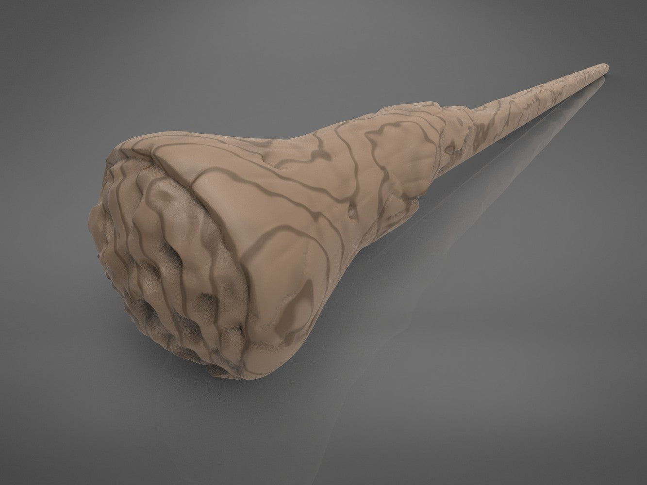 First close-up detail render of the ribbed carved handle section of Ron Weasley's 2nd wand 3D model