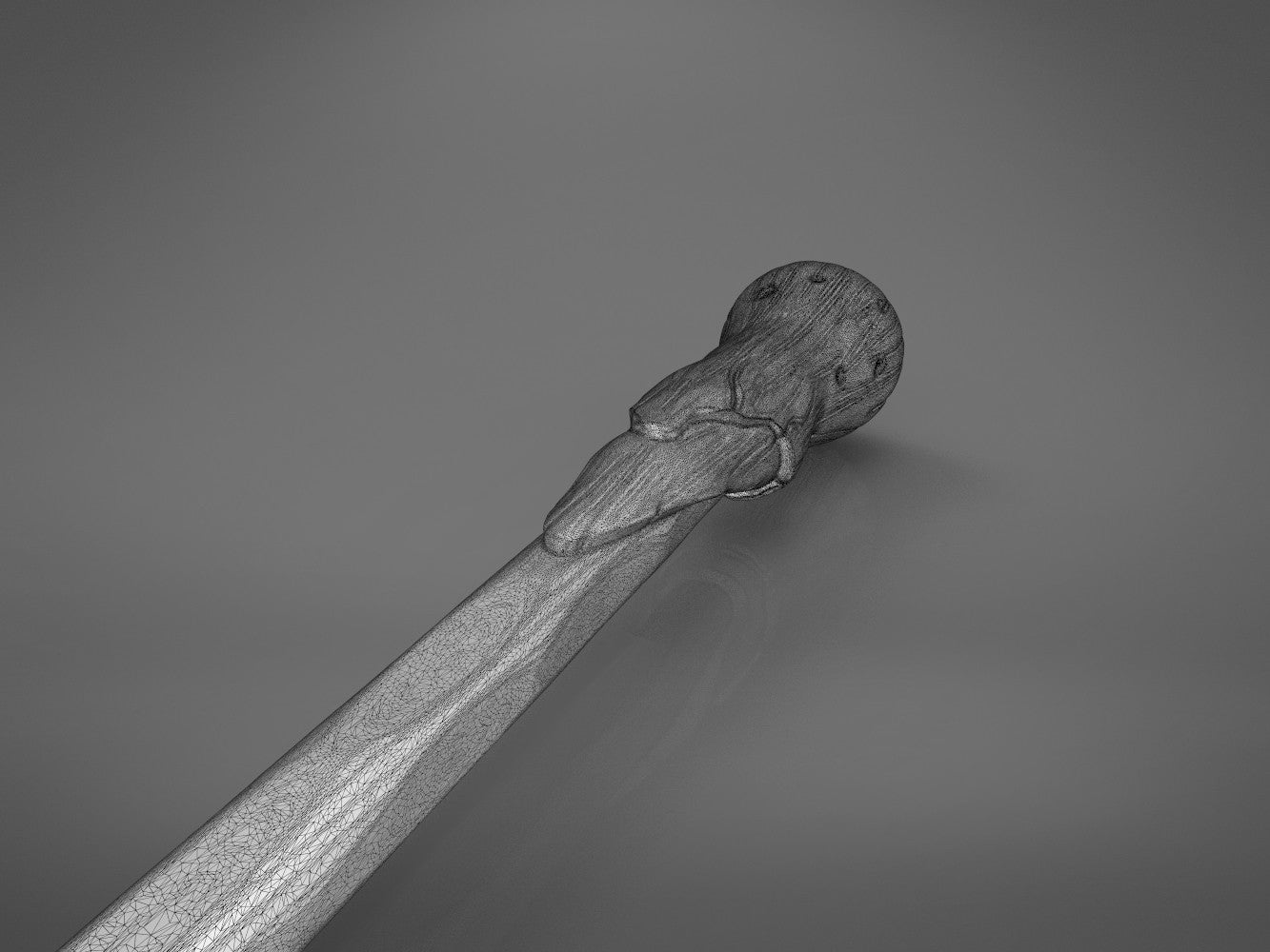 Alternate angle detail render of mid-shaft wood grain on Ron Weasley's 2nd wand 3D printable model