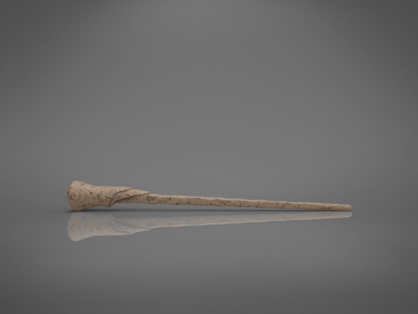Front perspective render of complete grey Ron Weasley's 2nd wand 3D model with uniform straight shaft