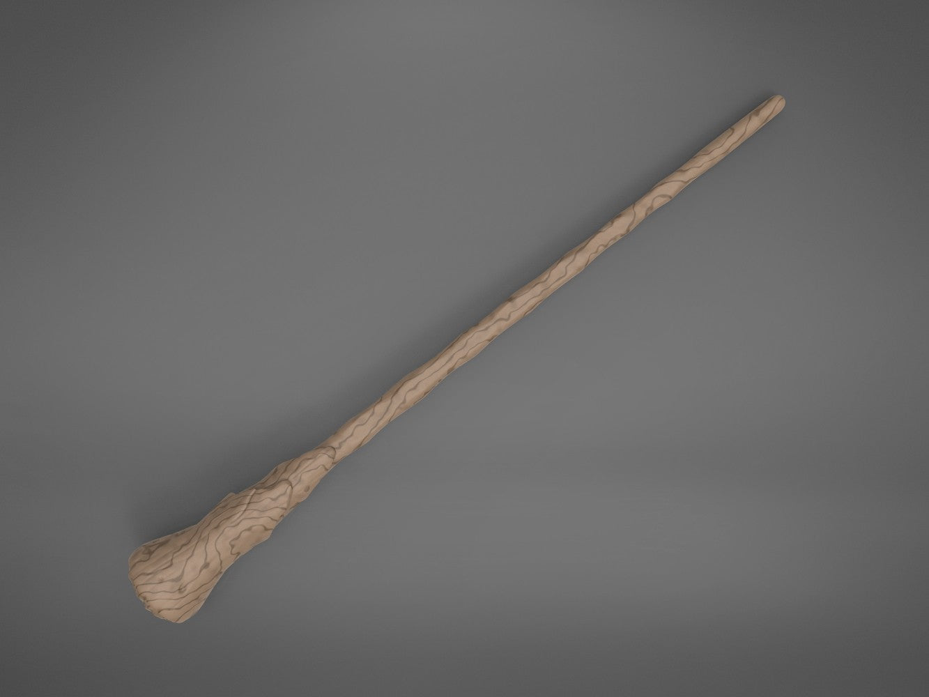 Top overhead render of full-length grey Ron Weasley's 2nd wand model showing complete 356mm proportions