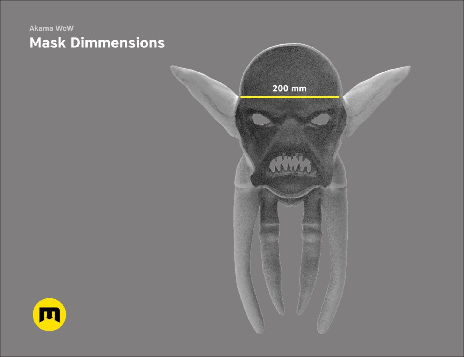 STL preview of Akama mask - World of Warcraft, front view 200mm wide 3D print cosplay prop