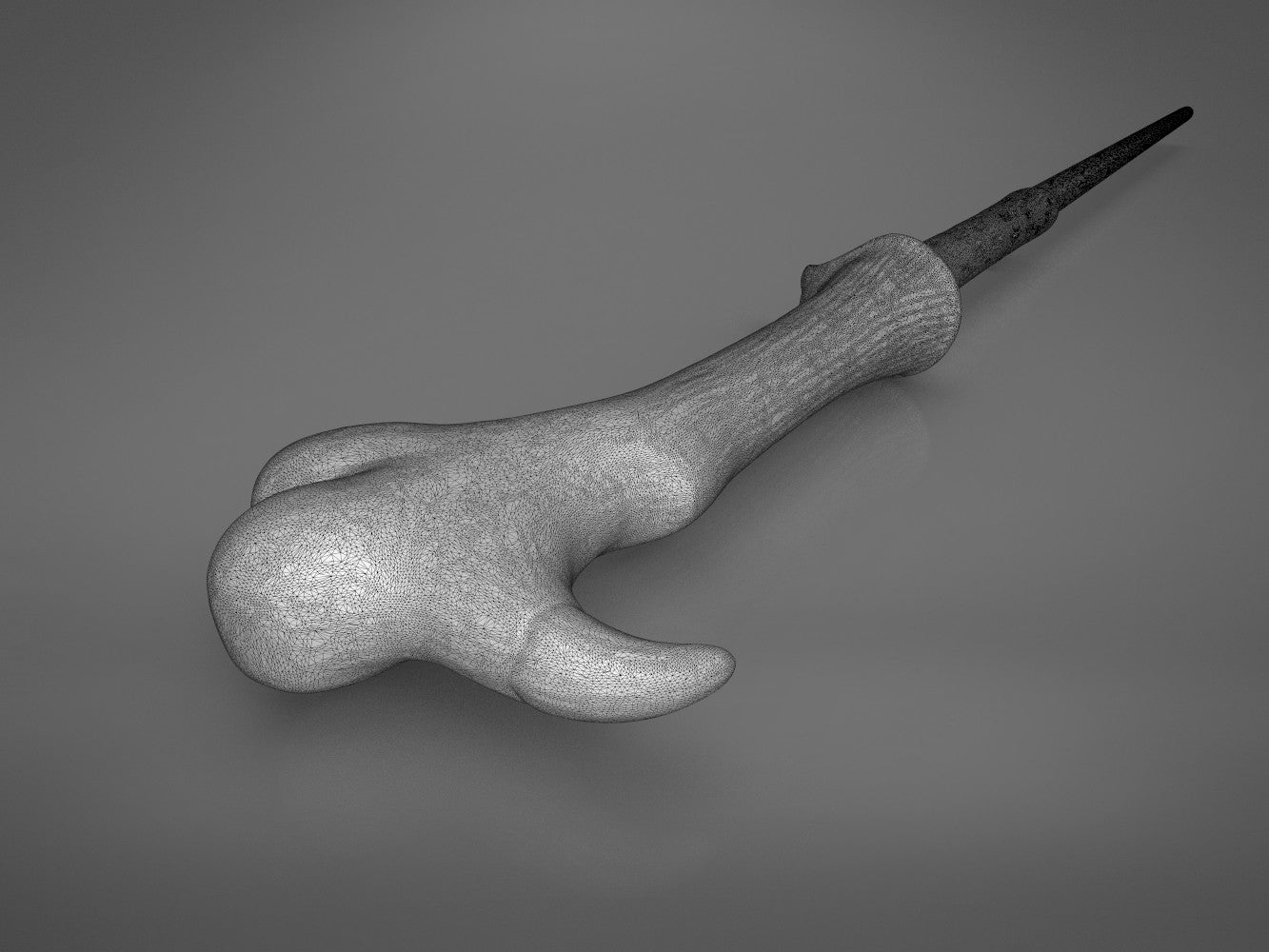 First detail render of the knobbly organic handle end of Lord Voldemort's 3D printable wand replica