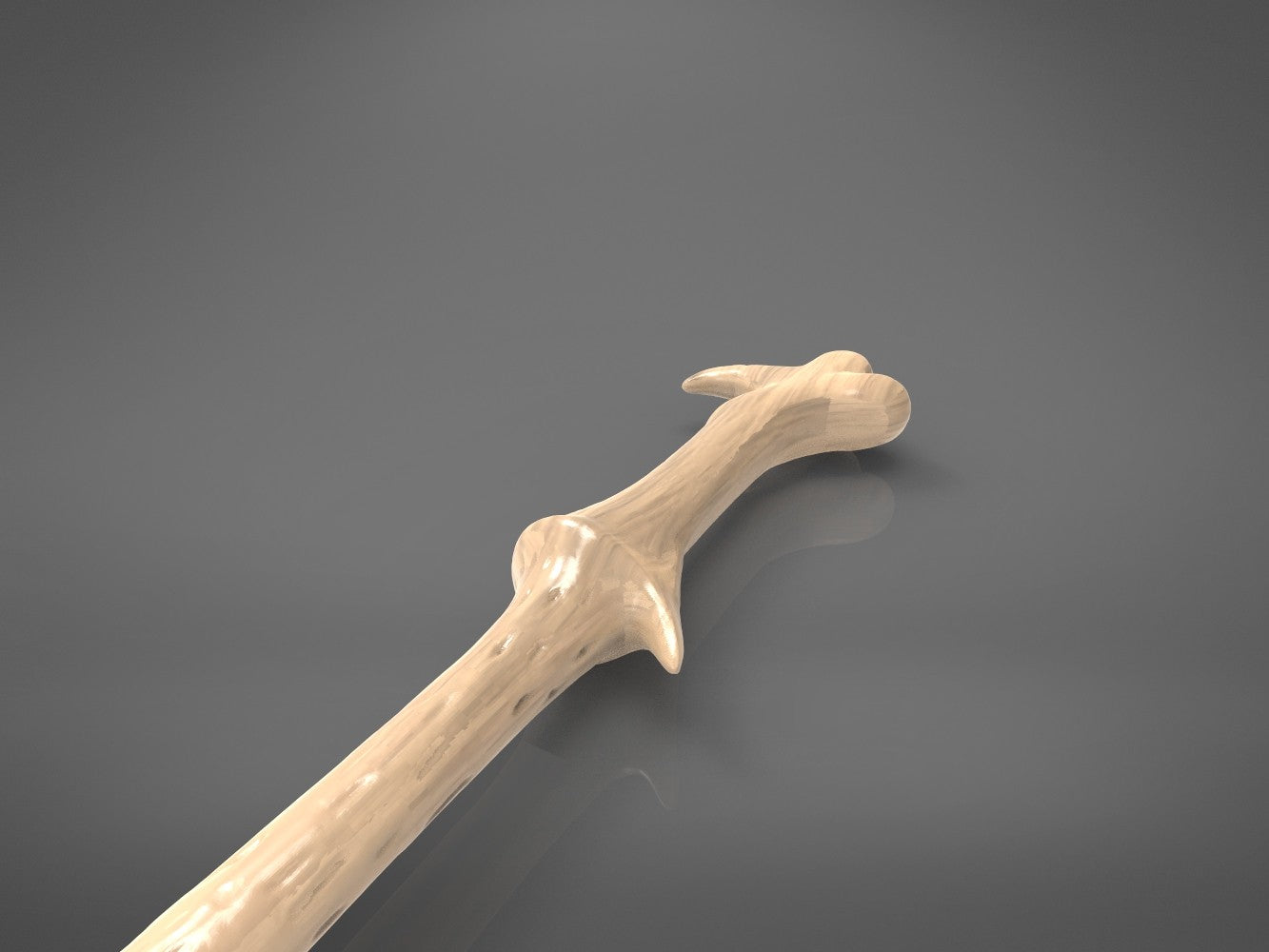 Close-up render of the gnarled mid-section texture on grey Lord Voldemort's wand 3D print model