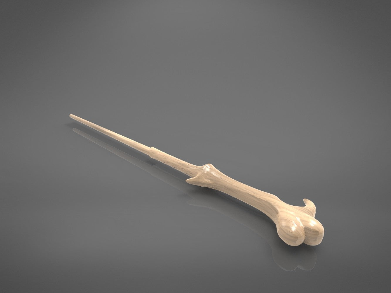 Primary product render of full-length grey Lord Voldemort's 3D printable wand on clean background