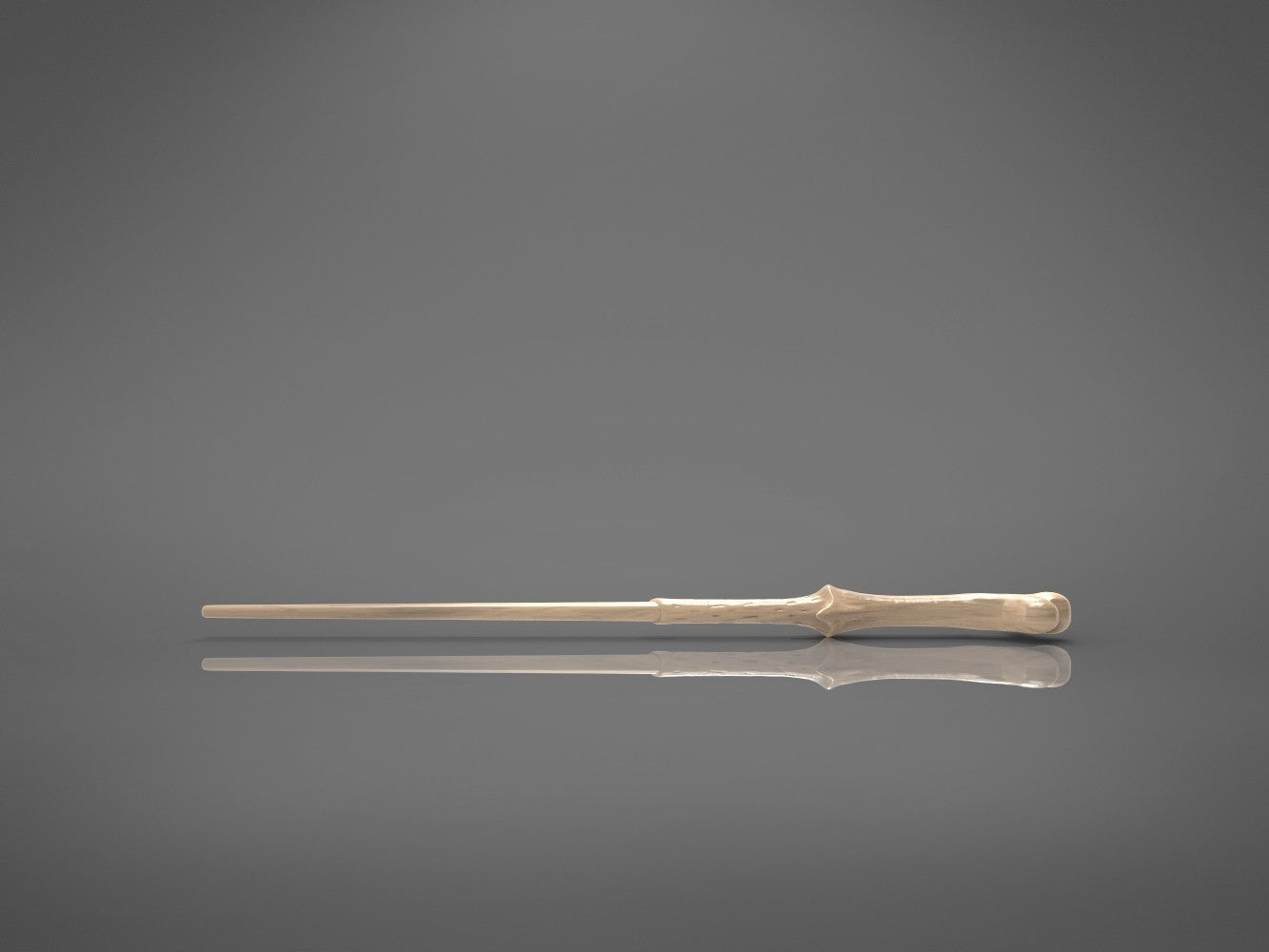 Photo of real 3D printed Lord Voldemort wand prop painted dark grey with bone-like texture