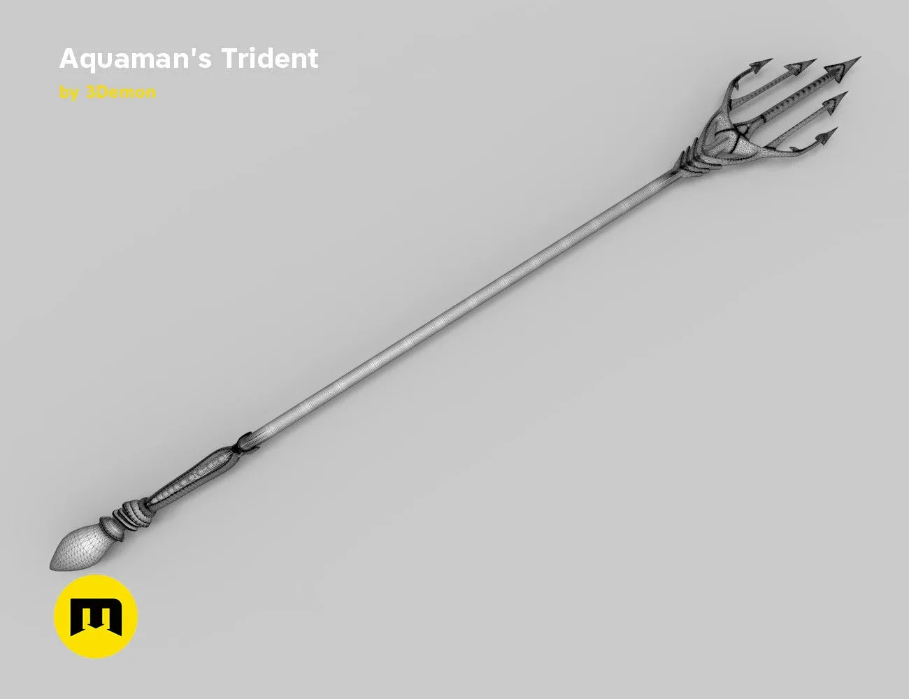 3D model of Aquaman Trident STL, silver textured 3D print cosplay prop, side view