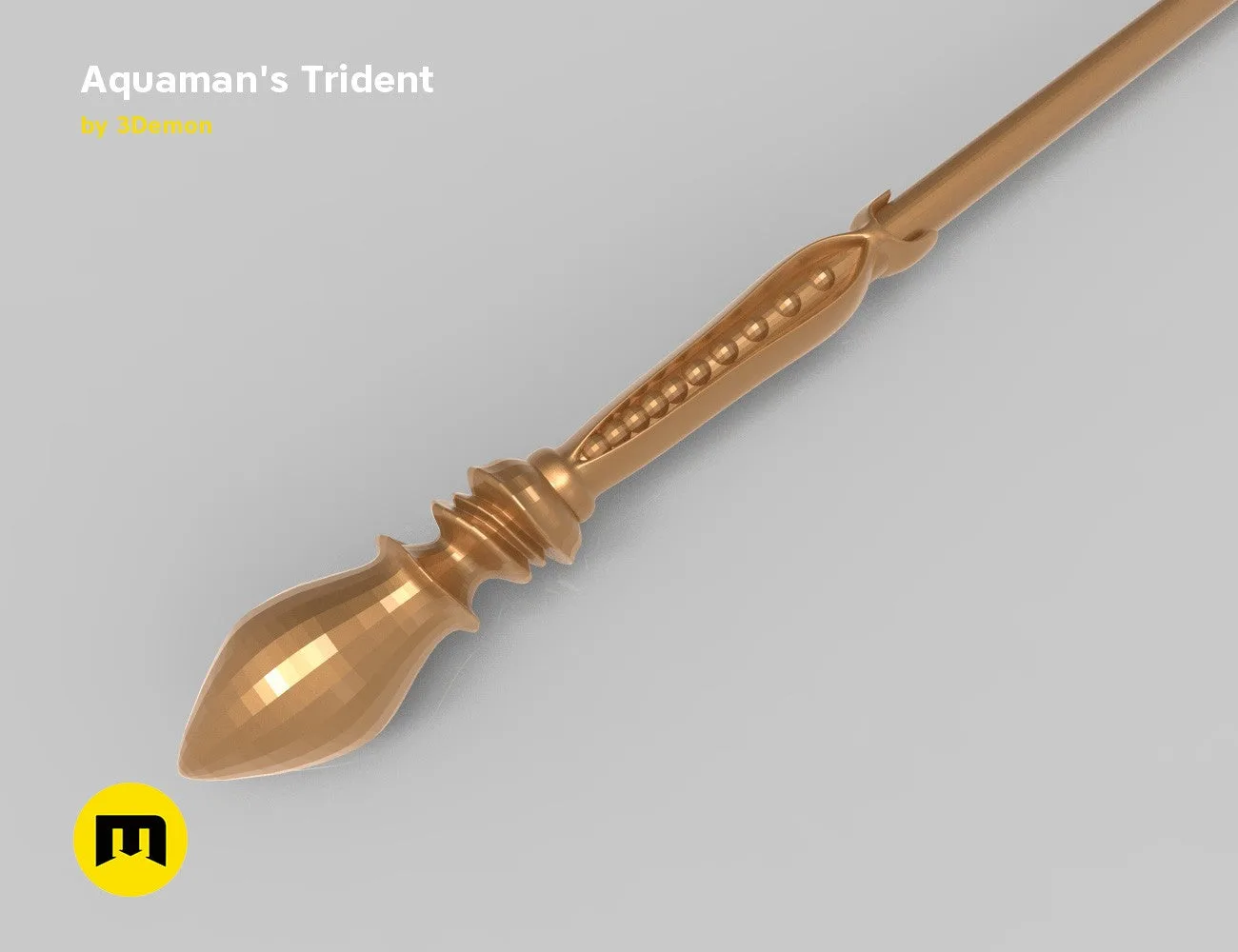 Aquaman - Trident STL, golden textured 3D render cosplay prop, side view