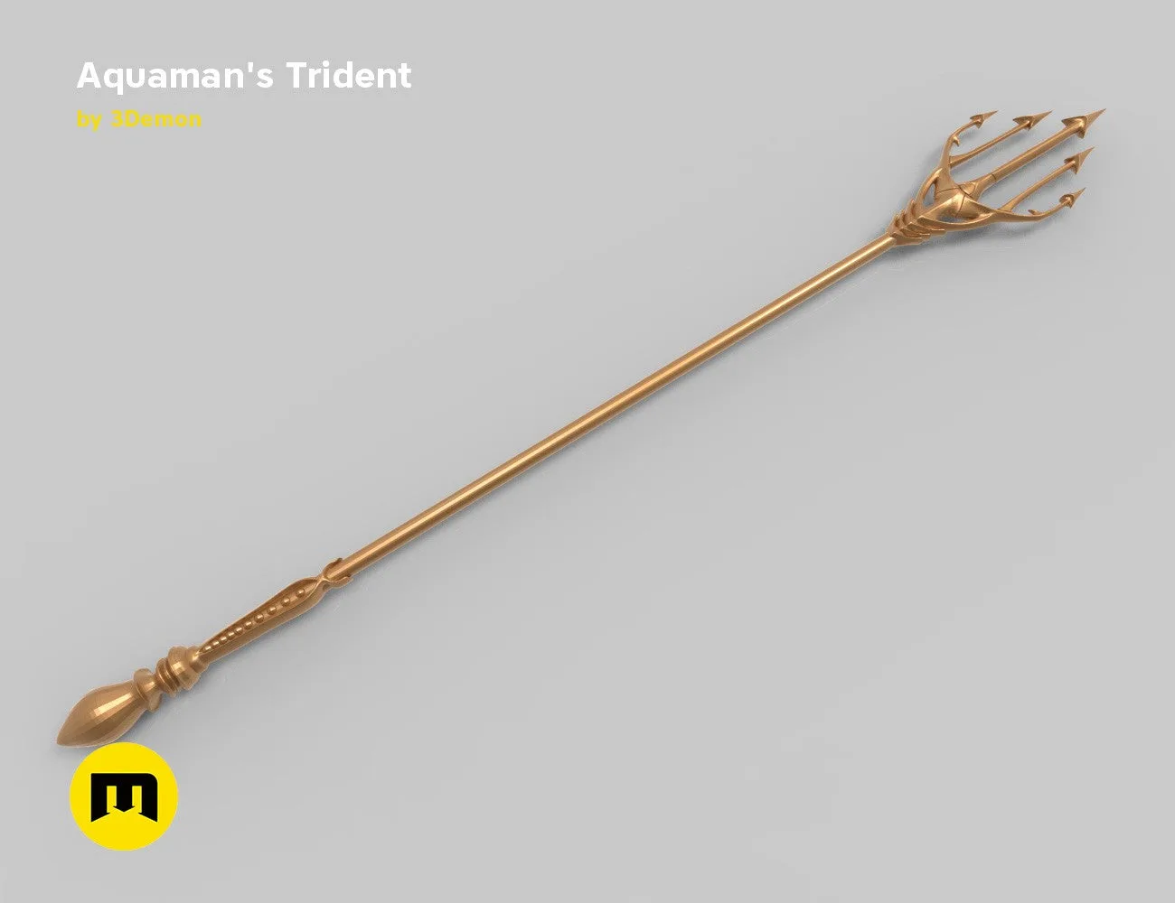 Aquaman - Trident STL, golden textured trident 3D render, cosplay prop