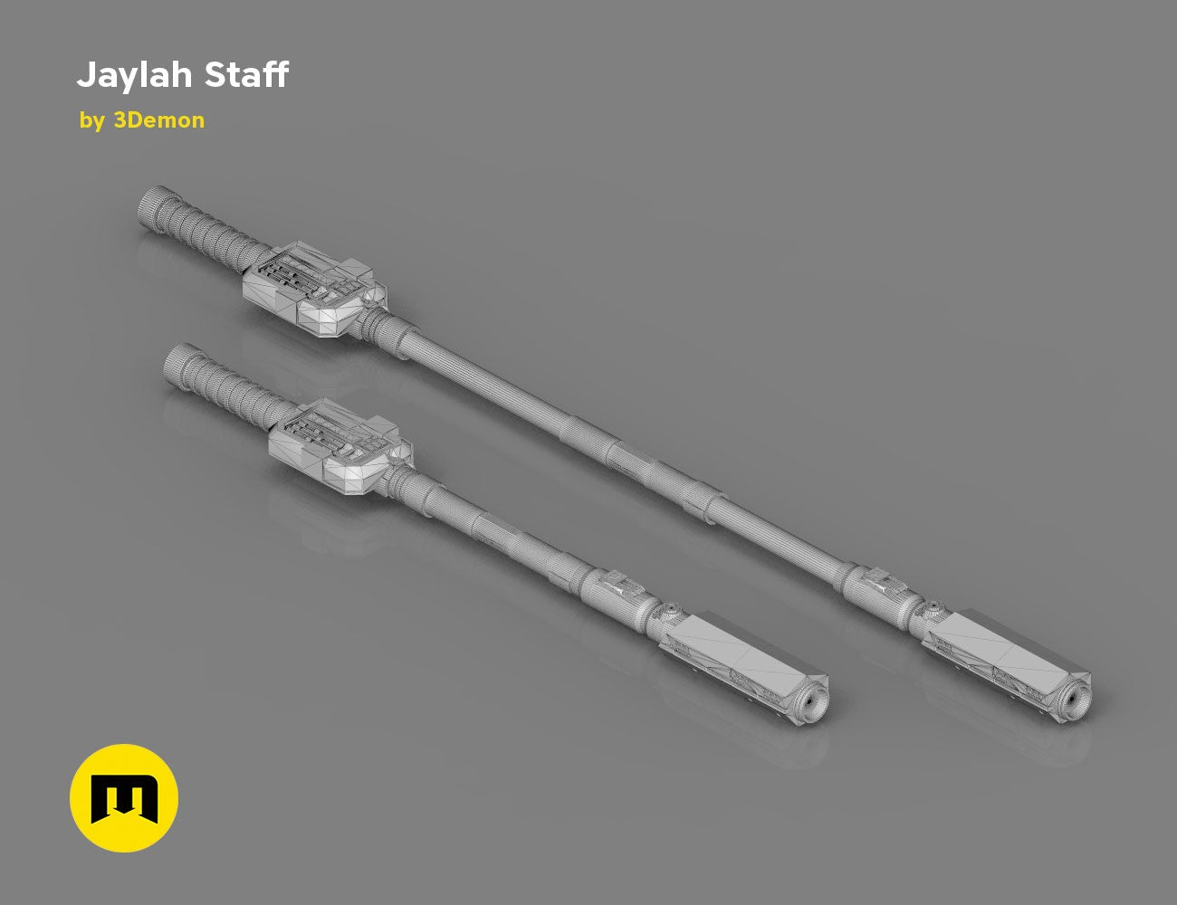 3D model of Jaylah Extendable Staff - Star Trek, dual-section cosplay prop with textured grip ends, 3D print.