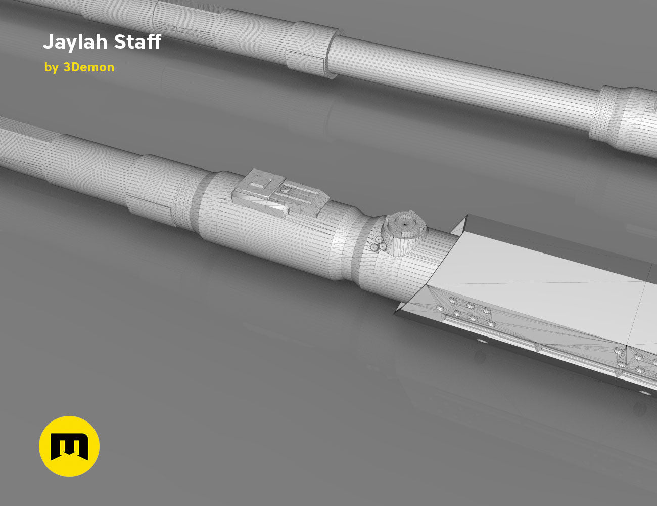 3D model render of Jaylah Extendable Staff - Star Trek, sleek grey 3D print cosplay prop, side view