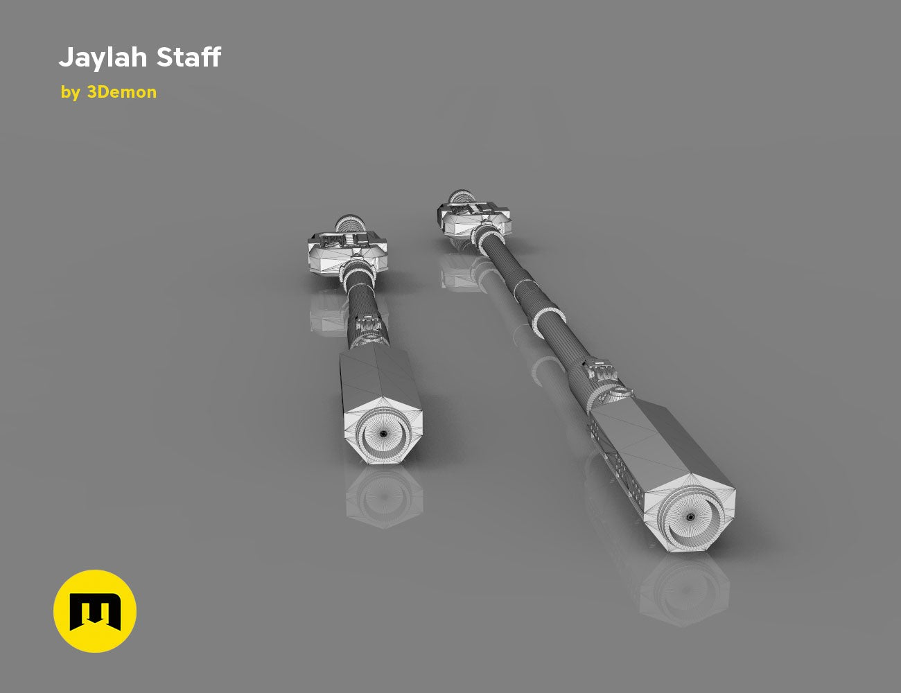 CAD render of Jaylah Extendable Staff - Star Trek STL, dual-section sci-fi cosplay prop.