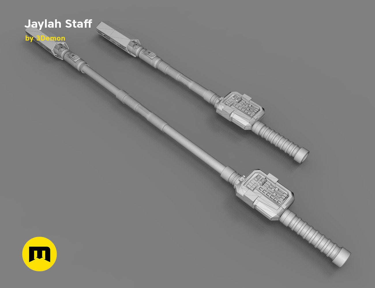 CGI render of Jaylah Extendable Staff - Star Trek, sleek dual-section cosplay prop with textured grips, 3D printed